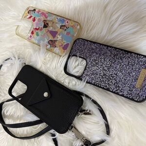 Black Leather Phone Crossbody Case - 12 pro max